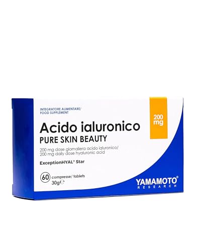 YAMAMOTO RESEARCH, Acido Ialuronico Pure Skin Beauty, 60 compresse, Migliora l'elasticità della pelle, Riduce le rughe, Stimola la produzione di collagene per un effetto lifting naturale, Slow-age