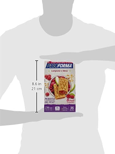 Pesoforma Biscotti Lampone e Mela, Pasto sostitutivo proteico, Per rimettersi in forma con gusto, Solo 219 calorie, Nuovo formato, 16 biscotti, 8 pasti sostitutivi