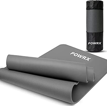 POWRX Tappetino Fitness Antiscivolo 190 x 60, 80, 100 cm - Ideale per Yoga, Pilates e Ginnastica - Extra Morbido e Spessore da 1,5 cm o 1 cm - Ecocompatibile con Tracolla e Sacca Trasporto + Poster