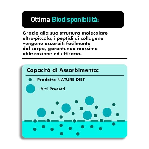 Nature Diet Multi Collagene in Polvere Non Aromatizzato Idrolizzato Collagene peptidico di tipo: I, II, III, V e X, altamente biodisponibile, collageno peptide, 400G