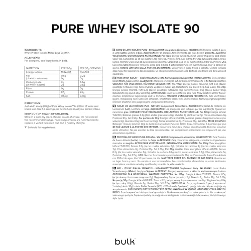 Bulk Whey Protein Isolate, Frullato proteico in polvere, Vaniglia, 1kg, 33 porzioni