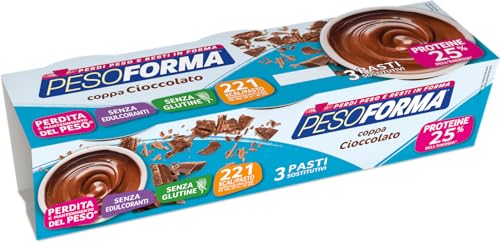 Pesoforma Coppa Budino al Cioccolato, x3 Pasti sostitutivi dimagranti SENZA GLUTINE SOLO 221 Kcal, Ricco in proteine