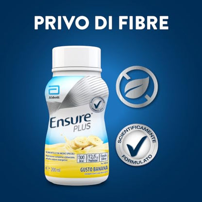 Ensure Plus Supplemento Nutrizionale Ipercalorico con Proteine, privo di Fibre |Formato bevanda| Alimento a fini medici speciali completo e bilanciato | Confezione 4x200ml Gusto Vaniglia