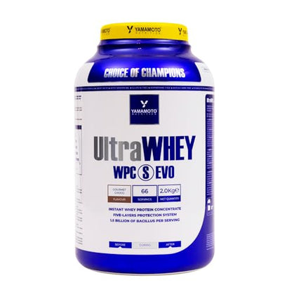 YAMAMOTO NUTRITION Ultra Whey WPC S EVO 2 kg, Integratore Alimentare di Proteine del Siero Concentrate e Spore di Bacillus, Aumento Massa Muscolare, Gusto Cioccolato