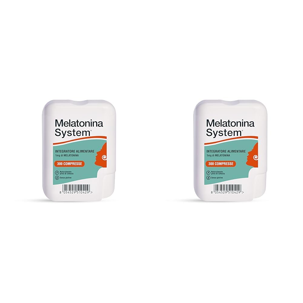 Melatonina System, 300 Compresse Melatonina 1Mg, Integratore Alimentare Utile per Prendere Sonno e Alleviare i Sintomi del Jet Lag, Regola il Ciclo Sonno-Veglia,con Dispenser, 30g