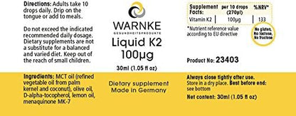 Vitamina K2 olio - mk7 100mcg - 10 gocce - 30ml - Menachinone MK-7 | Warnke Vitalstoffe - Qualità da farmacia tedesca