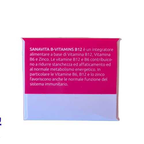 Sanavita B12 Integratore alimentare con B12, B6 e Zinco - 15 flaconcini liquidi per confezione Gusto lampone