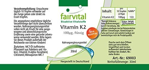 Fairvital | Vitamina K2 100mcg liquida - per 3 mesi - VEGAN - 30ml - menaquinone da natto - all-trans MK-7