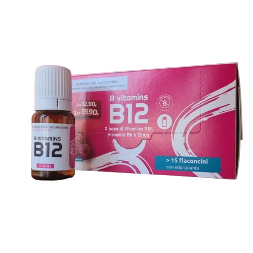 Sanavita B12 Integratore alimentare con B12, B6 e Zinco - 15 flaconcini liquidi per confezione Gusto lampone