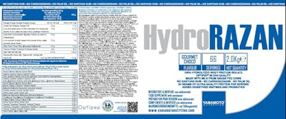 Hydro RAZAN® new formula integratore alimentare a base di proteine del siero del latte idrolizzate Optipep® 90 con aggiunta di probiotici ed enzimi digestivi gusto Cioccolato 700 g