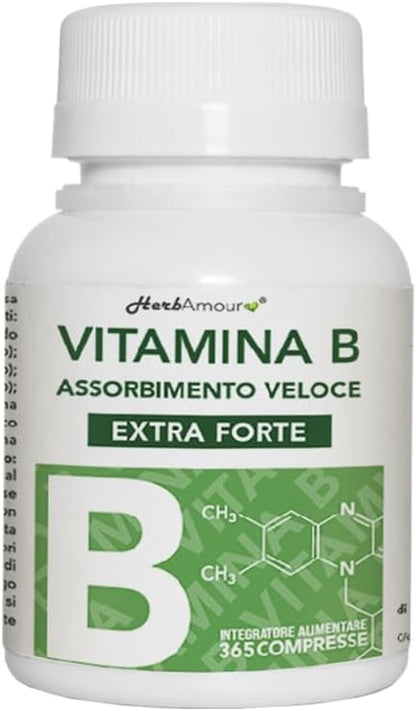 VITAMINA B EXTRA FORTE I 365 Compresse (Scorta Per 12 Mesi)| Complex di Vitamina B con Vitamina B1, B2, B3, B5, B6, B12, con Biotina, Acido Folico e Vitamina B12