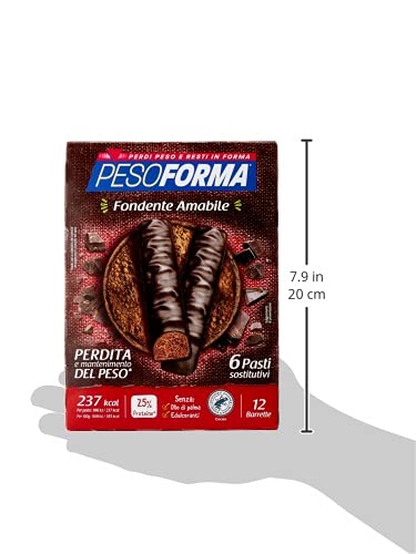 Pesoforma Barrette Fondente Amabile, Pasto sostitutivo proteico, Barrette per il controllo del peso, Barrette proteiche al cioccolato per restare in forma, Solo 236 calorie, 12x31g