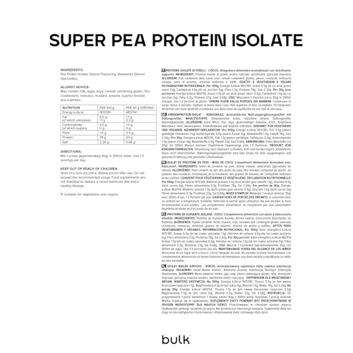 Bulk Proteine isolate di piselli, Frullato proteico vegano, Noce di cocco, 1kg, 33 porzioni