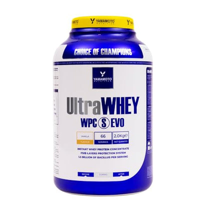 YAMAMOTO NUTRITION Ultra Whey WPC S EVO 2 kg, Integratore Alimentare di Proteine del Siero Concentrate e Spore di Bacillus, Aumento Massa Muscolare, Gusto Cioccolato