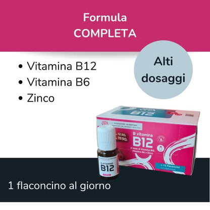 Sanavita B12 Integratore alimentare con B12, B6 e Zinco - 15 flaconcini liquidi per confezione Gusto lampone