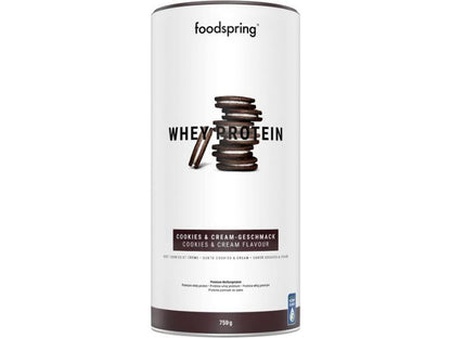 foodspring - Proteine Whey in polvere Cioccolato - Con 21 g di proteine per l'aumento muscolare, perfetta solubilità, ultra-filtrate & ricche di BCAA ed EAA - gusto pieno e delizioso (750 g)