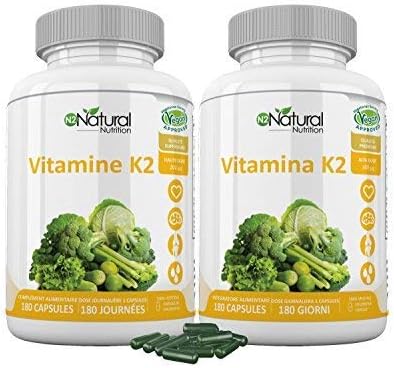 Vitamina K2 Mk7 Menaquinone. Integratore Alimentare Elevata Concentrazione 200µg Protezione a Cuore e Cervello Ossa Forti. 180 Capsule Vegetali. Certificato Vegano. CE Fabbricato.N2 Natural Nutrition