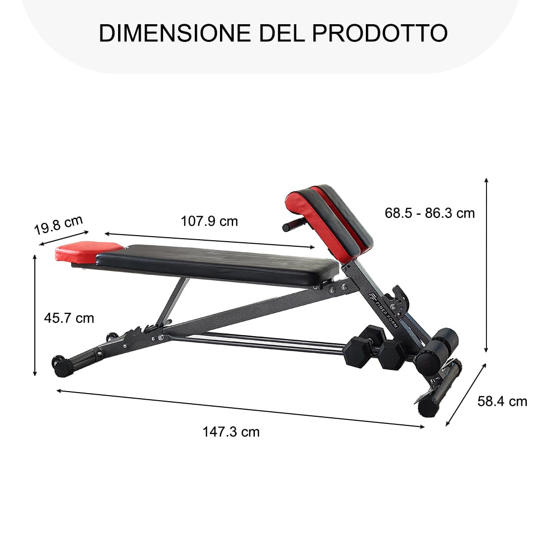 Finer Form Panca pesi multifunzionale dalla forma più fine - Panca da allenamento regolabile per panca, estensioni della schiena ed esercizi addominali. Impostazioni piatto, seduto o declinato