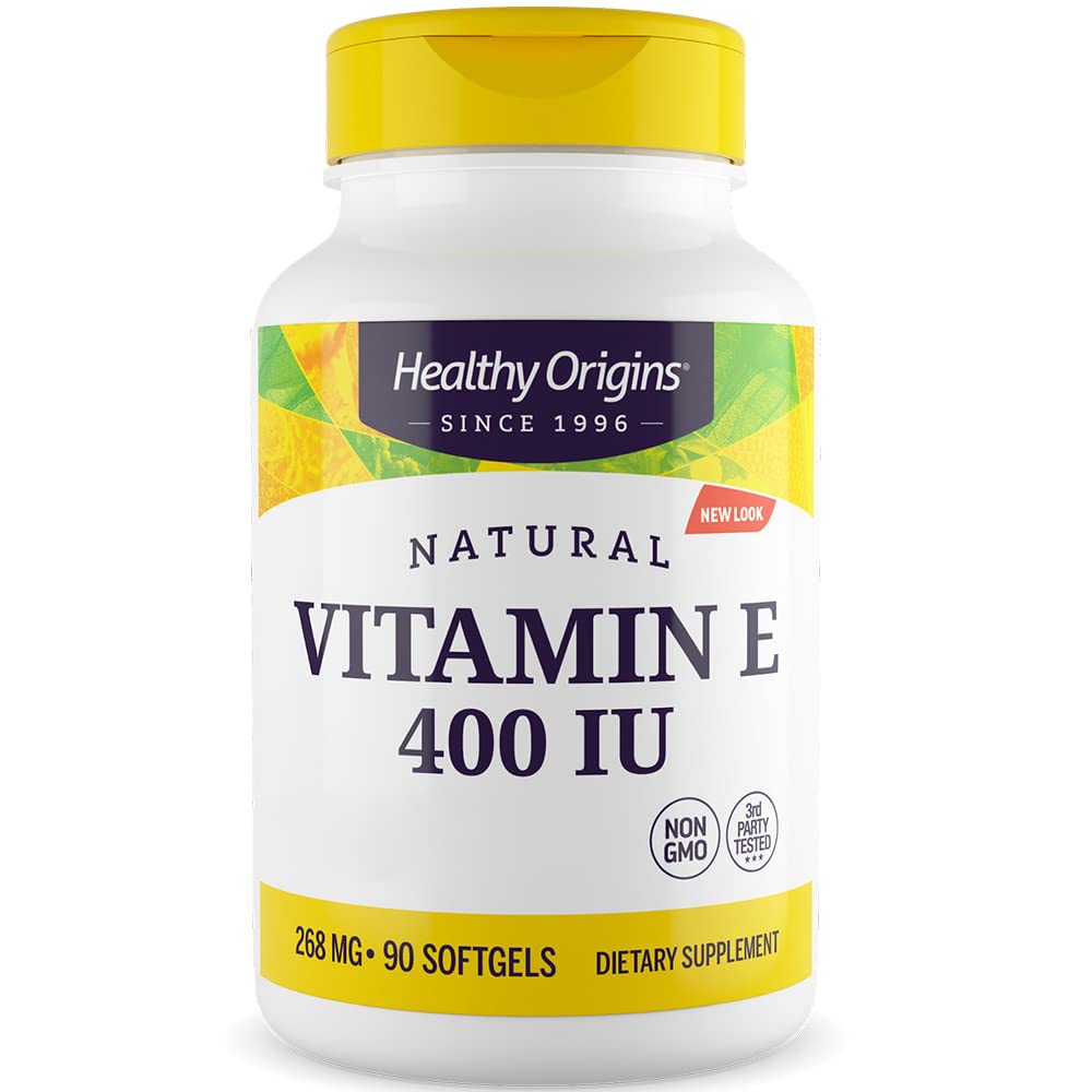 Healthy Origins, Natural Vitamin E, 268 g (400 UI), 1 Capsula ogni 2 Giorni, 90 Softgels, Altamente Dosata, Testato in Laboratorio, Senza Soia, Senza Glutine, Non OGM