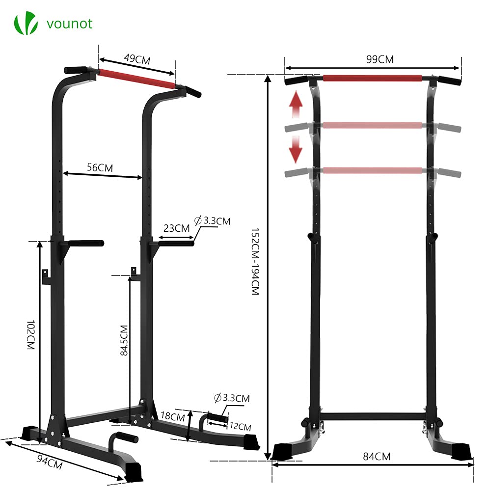 VOUNOT Power Tower, Dip Station Pull Up Bar for Home Gym Strength Training