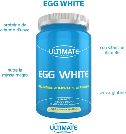 Ultimate Italia Egg White – Proteine di Albume dell'Uovo - Integratore Alimentare di Proteine a Base di Albume d'Uovo – con Vitamine B2 e B6 – Nutre la Massa Magra - Gusto Vaniglia, 750 G