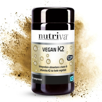 NUTRIVA Vegan K2, Integratore Alimentare a Base di Vitamina K2 da Fonte Vegetale, Utile per il Benessere delle Ossa, 100% Naturale e Vegano - 30 Compresse