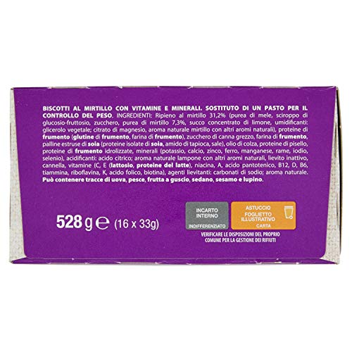 Pesoforma Biscotti Lampone e Mela, Pasto sostitutivo proteico, Per rimettersi in forma con gusto, Solo 219 calorie, Nuovo formato, 16 biscotti, 8 pasti sostitutivi