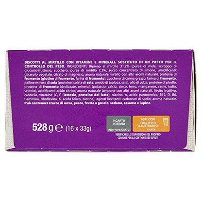 Pesoforma Biscotti Lampone e Mela, Pasto sostitutivo proteico, Per rimettersi in forma con gusto, Solo 219 calorie, Nuovo formato, 16 biscotti, 8 pasti sostitutivi