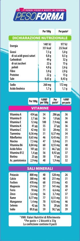 Pesoforma Biscotti Lampone e Mela, Pasto sostitutivo proteico, Per rimettersi in forma con gusto, Solo 219 calorie, Nuovo formato, 16 biscotti, 8 pasti sostitutivi