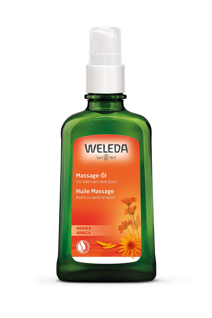 Weleda Arnica Olio per Massaggi decontratturanti per trattamenti di contratture e tensioni muscolari da fatica e stress, ideale per applicazione pre e post attività sportiva (1x200ml)