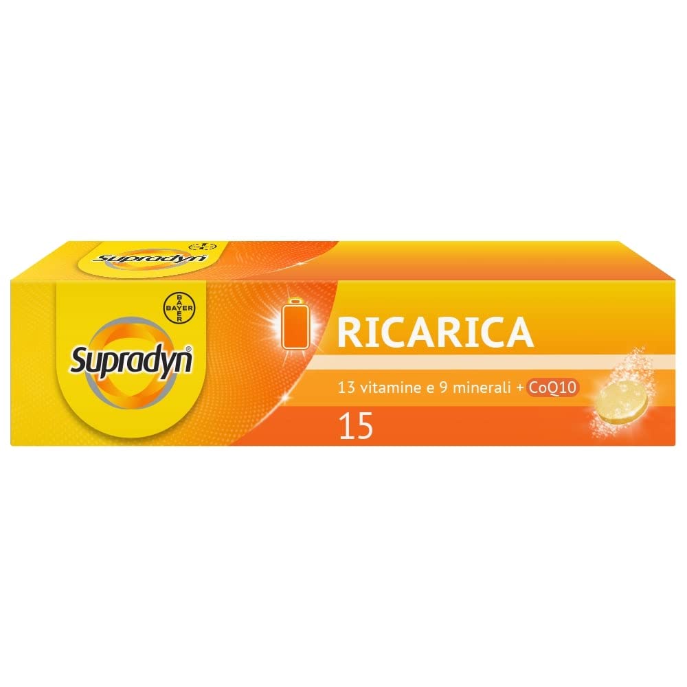 Supradyn Ricarica Multivitaminico Completo Vitamine e Minerali per Adulti, Integratore Vitamine A, B, C, D3, E, K, Magnesio, Calcio, Zinco, Selenio e Q10, Gusto Arancia 60 Compresse Effervescenti