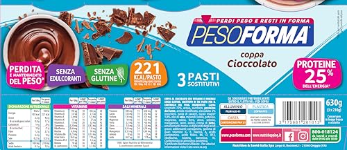 Pesoforma Coppa Budino al Cioccolato, x3 Pasti sostitutivi dimagranti SENZA GLUTINE SOLO 221 Kcal, Ricco in proteine