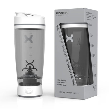 Promixx Bottiglia Originale Shaker - Alimentato a Batteria per Frullati di Proteine Lisci - Senza BPA, Tazza da 600ml (Bianco)