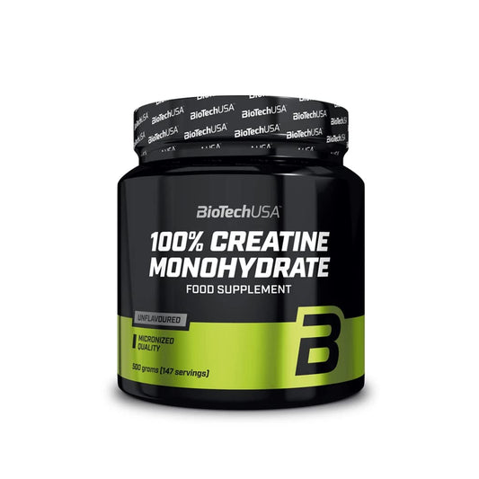 BioTechUSA 100% Creatine Monohydrate | Creatina di grado farmaceutico | Micronizzata | Vegan | Senza glutine, confezione classica a contenitore in plastica, 500 g