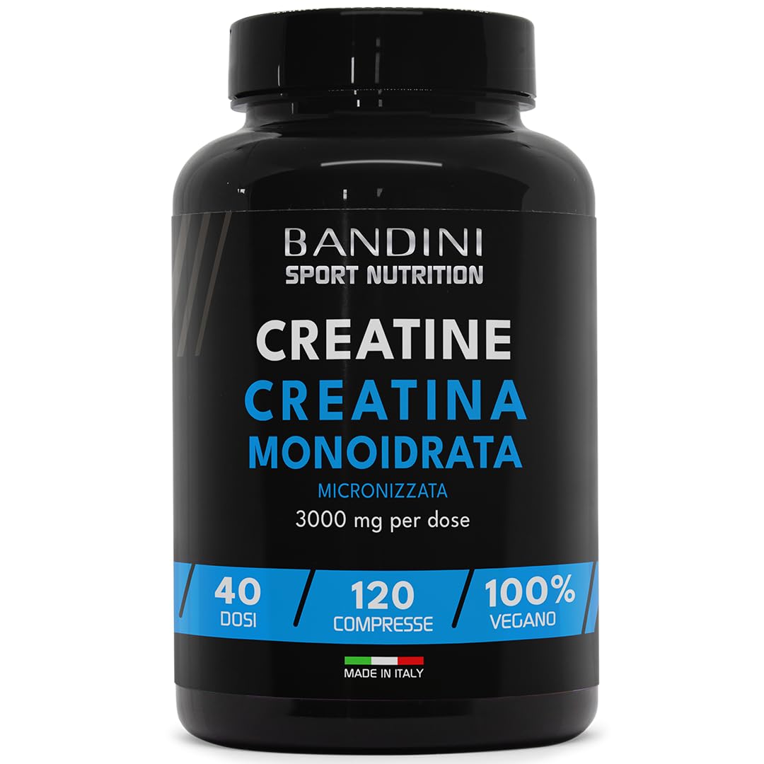 Bandini® Creatina Micronizzata Monoidrata 120 compresse da 3.000mg per dose - Integratore Alimentare per Massa Muscolare e Boost Energetico Pre Post Intra Workout - Creatine Monohydrate 100% Vegan