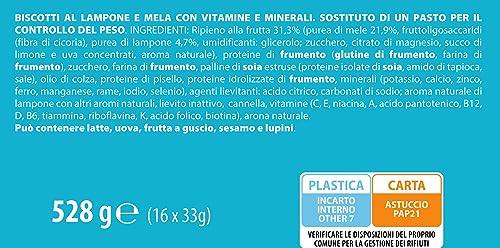 Pesoforma Biscotti Lampone e Mela, Pasto sostitutivo proteico, Per rimettersi in forma con gusto, Solo 219 calorie, Nuovo formato, 16 biscotti, 8 pasti sostitutivi