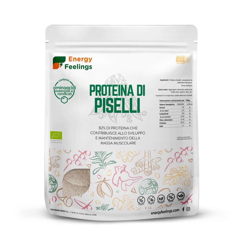 F Energy Feelings Proteine di Piselli in Polvere BIO 1 Kg / 82% Proteine Vegetali/Proteine Vegane Massa Muscolare e Dimagrire/Senza Zuccheri Aggiunti, Lattosio né Glutine