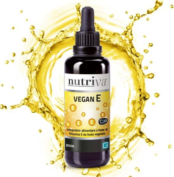 NUTRIVA Vegan E, Integratore Alimentare a base di Vitamina E da fonti vegetali. Protegge dagli effetti dello stress ossidativo. Integratore in gocce, 30 ml. 100% Naturale, Vegano