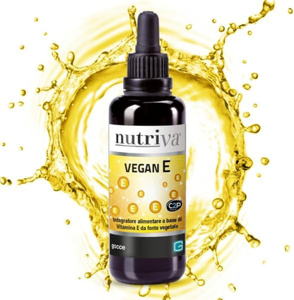 NUTRIVA Vegan E, Integratore Alimentare a base di Vitamina E da fonti vegetali. Protegge dagli effetti dello stress ossidativo. Integratore in gocce, 30 ml. 100% Naturale, Vegano