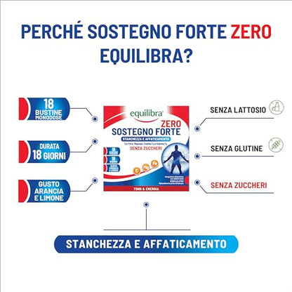 equilibra Integratori Alimentari, Sostegno Forte, Integratore con Creatina, Arginina, Vitamine C, B1, per Incrementare le Prestazioni Fisiche, con Succo Concentrato di Arancio, 22 Bustine Monodose