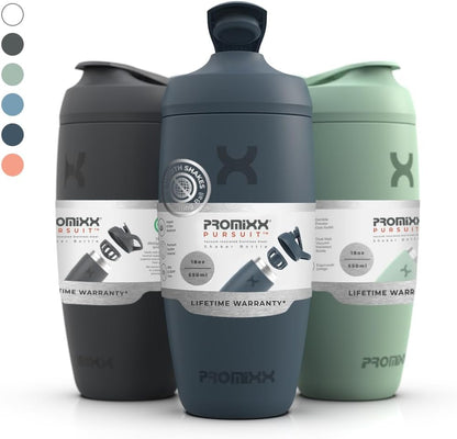 Promixx Pursuit Shaker Bottle New Edition - Borraccia termica in acciaio inox e tazza frullatore, 550 ml, Blu Notte