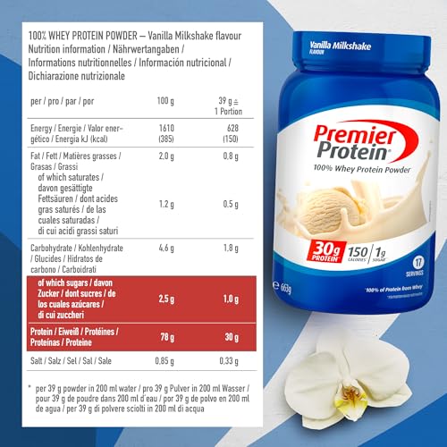 Premier Protein - Whey 100% Protein Powder - Vanilla Milkshake - 663g