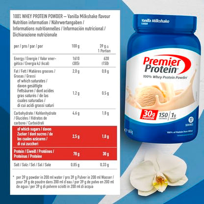 Premier Protein - Whey 100% Protein Powder - Vanilla Milkshake - 663g