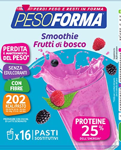 Pesoforma Smoothie Frutti di Bosco, Pasto sostitutivo per il controllo del peso, Smoothie gustoso che aiuta a rimettersi in forma, Ricco in proteine e fibre, Solo 202 calorie, 16 pasti, 436 gr