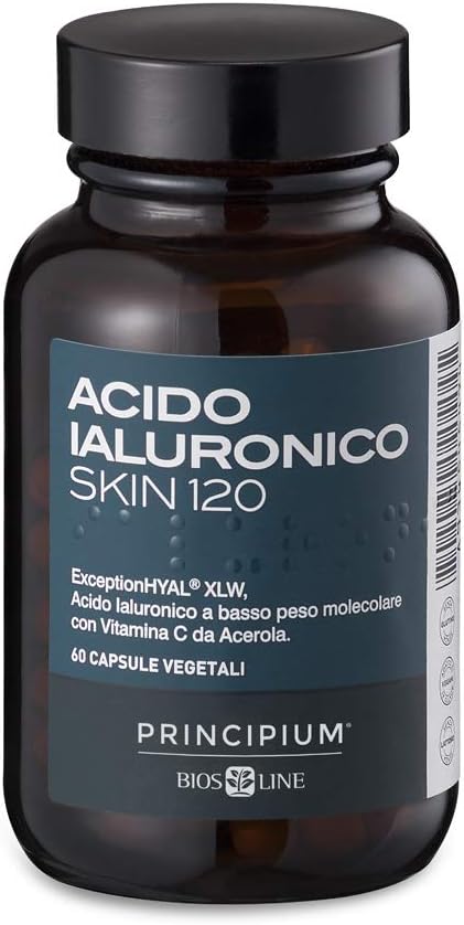 BIOS LINE Principium Acido Ialuronico Skin 120, Integratore collagene con acido ialuronico e vitamina c, Integratore pelle naturale senza glutine e senza lattosio, 60 capsule vegetali