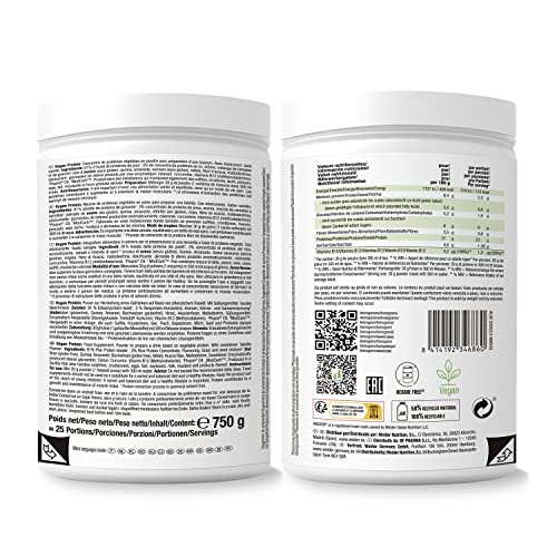 Weider Vegan Protein (750g) Gusto Cappuccino. Proteine Vegane 23g/dose isolate di piselli e riso, Con Vitamina B12 e Stevia, Senza Glutine, Senza Zucchero, Contenitore 50% Riciclato, 100% Riciclabile