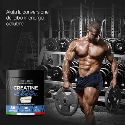 Bandini® Creatina CREAPURE® Monoidrata in Polvere Pura - Integratore per Allenamento, Sport, Palestra e Pre Workout - Include Dosatore - 100% Vegan - A base di Creatine Monoidrato per ATP e recupero