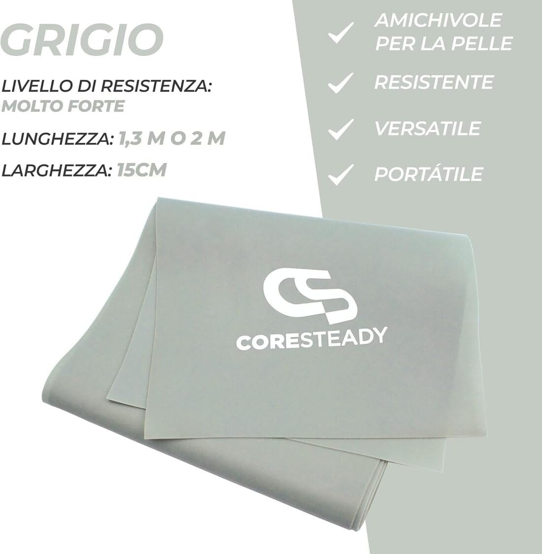 Coresteady Elastici Fitness - Elastico Fitness Pilates - Fasce Elastiche Fitness Fisioterapia e Yoga - Elastici Palestra per Forza - Set Elastici Fitness con Guida Gratuita