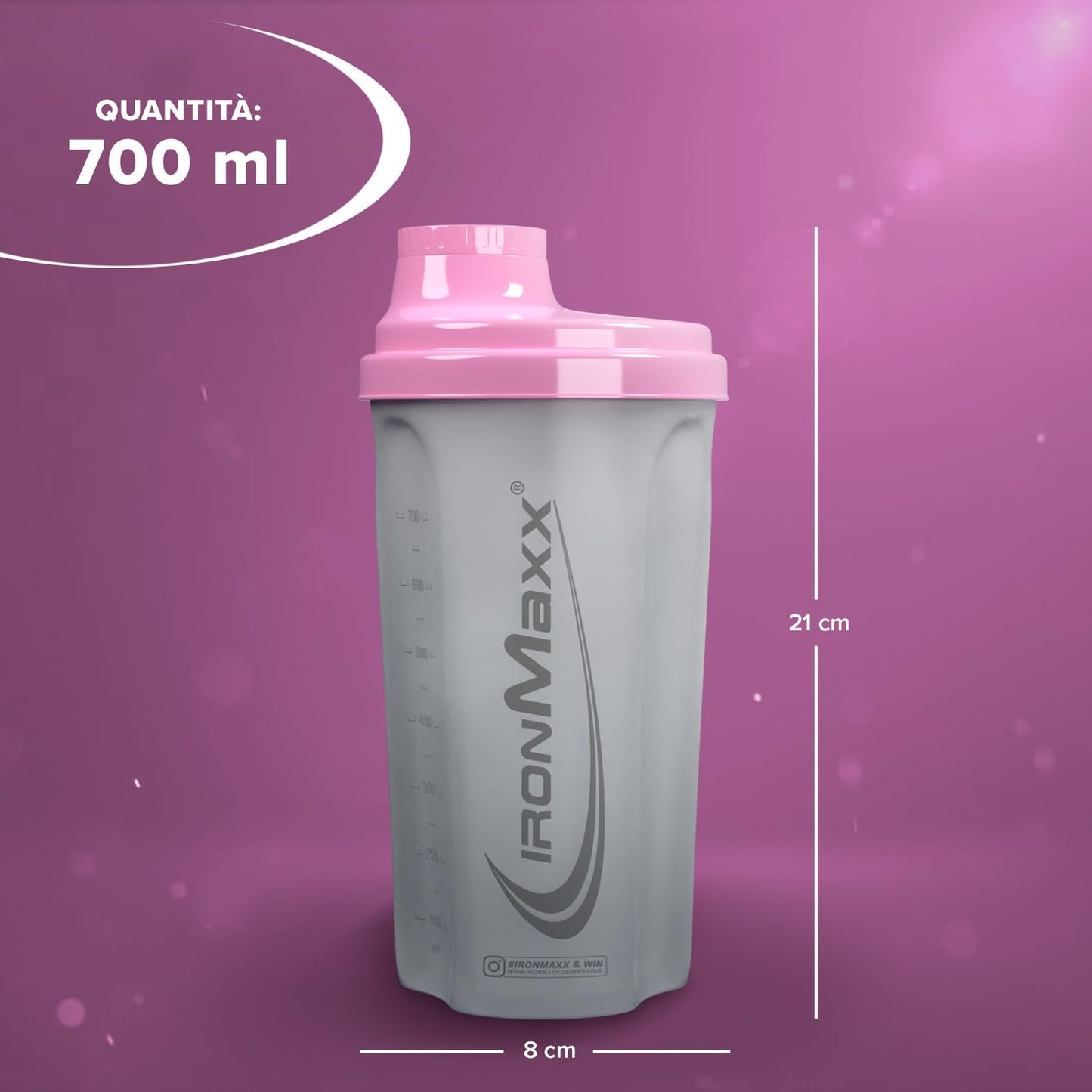 IronMaxx Protein Shaker - Blu/Grigio 700ml |Shaker Proteico con Tappo a Vite, Setaccio & Scala Graduata |a prova di perdite, lavabile in lavastoviglie & privo di plastificanti BPA e DEHP