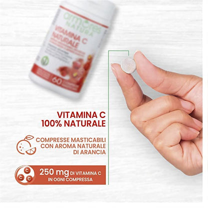 Armores Natura Integratori Alimentari, Vitamina C Naturale, Integratore a Base di Vitamina C da Acerola, Rosa Canina e Camu Camu, Aroma naturale Arancia, Vegano, 60 Compresse Masticabili